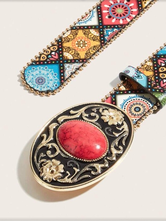 ✨NWT Boho Floral Medallion Belt with Red Stone Buckle main image 5